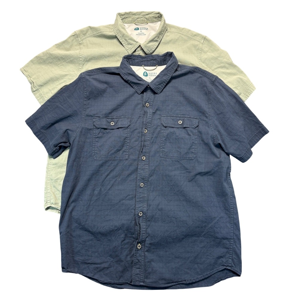 Sierra Designs Mens XL Short Sleeve Button Down Shirt Lot 2 Blue Green 1679684